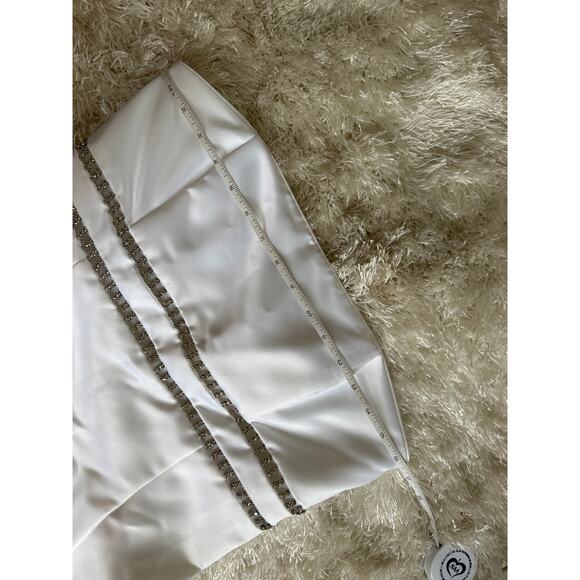 Jessica McClintock White Satin Strapless Rhinestone A-Line Midi Bridal Dress 10 - Picture 5 of 8